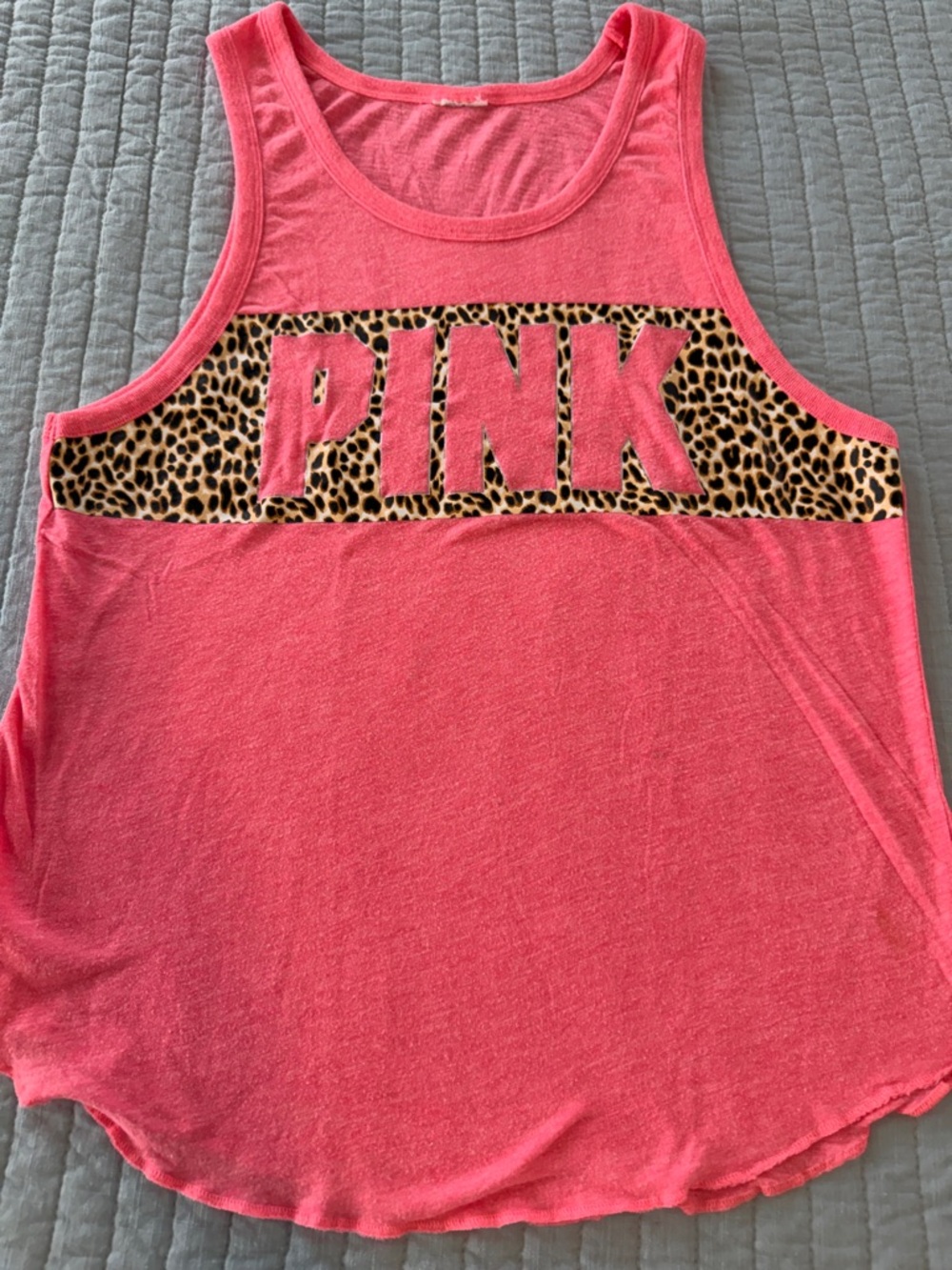 PINK Victoria's Secret Coral Pink Muscle Tank with Leopard Accent